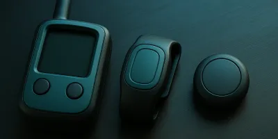 Three different GPS pet tracker devices on dark surface
