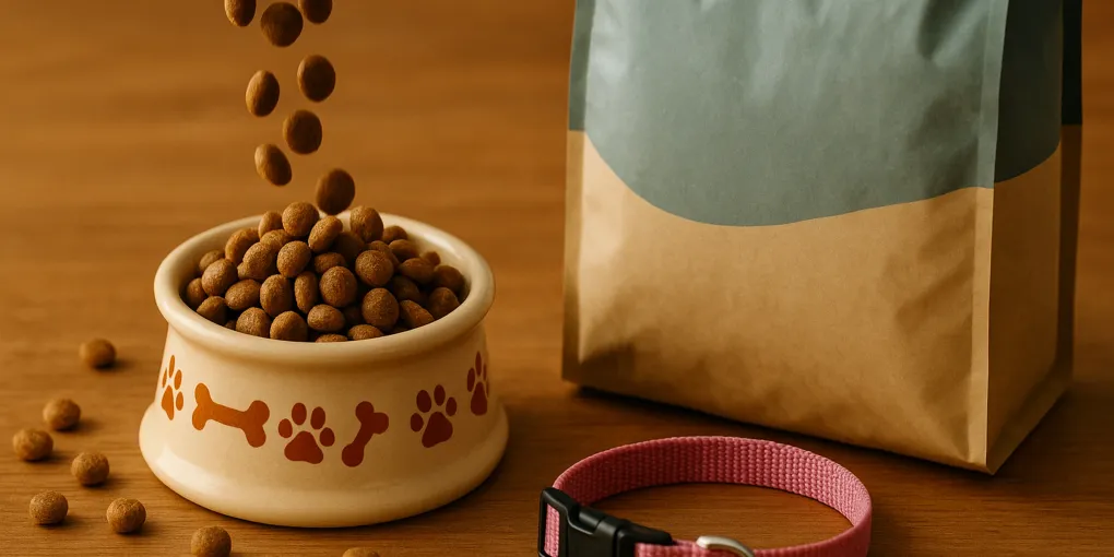 Small breed puppy eating kibble from a bowl sized for tiny dogs